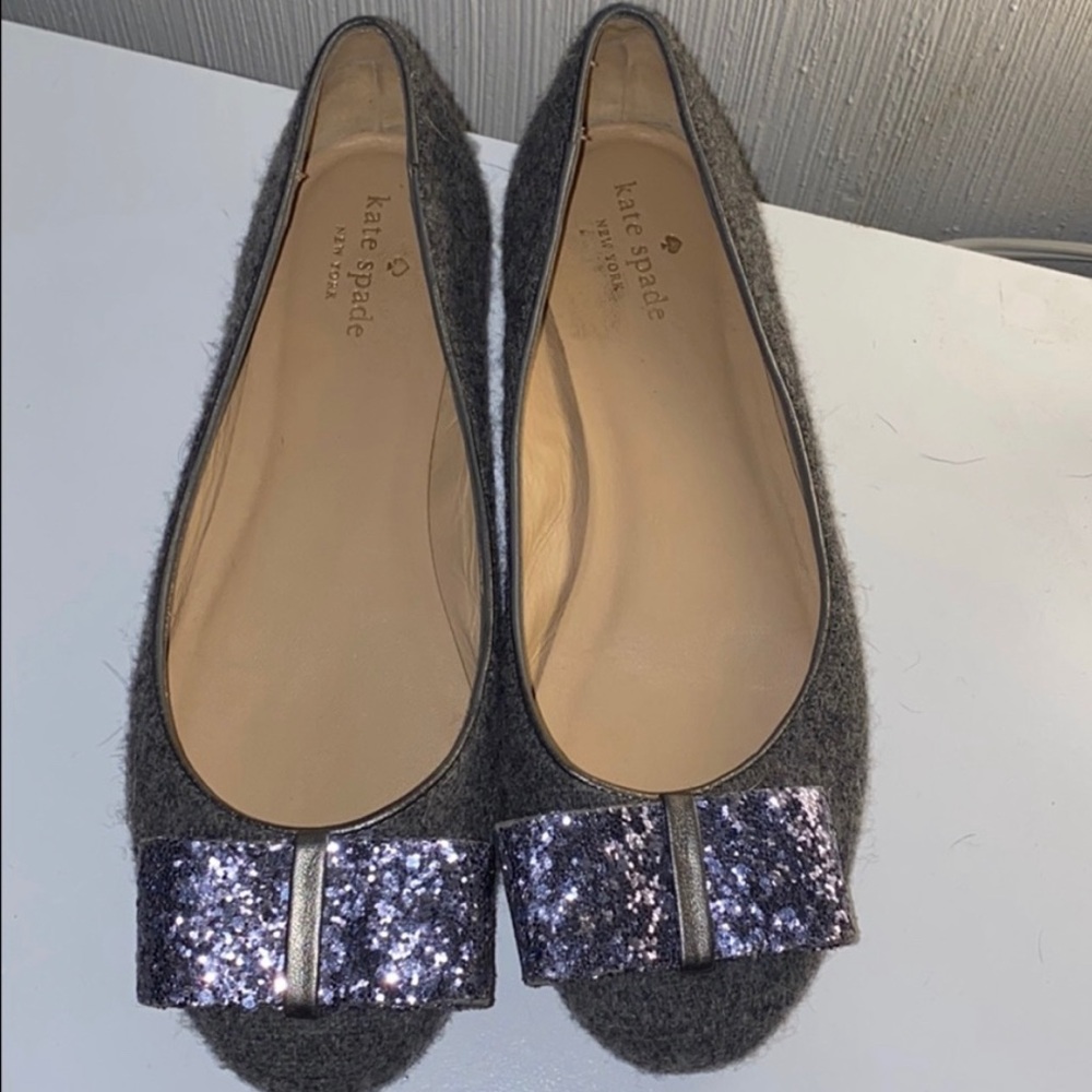 Kate Spade sparkly bow ballet flats in whool